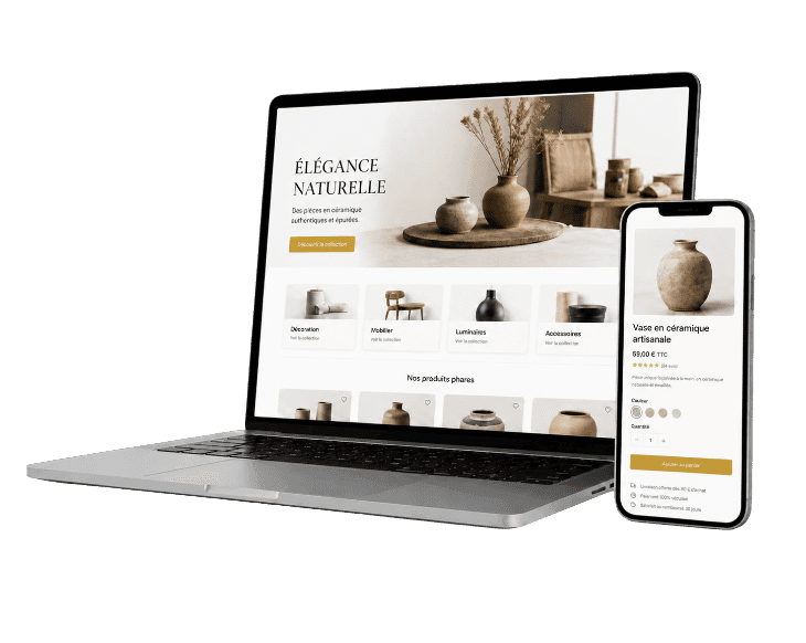 Création de boutique en ligne WooCommerce responsive affichée sur ordinateur portable et smartphone