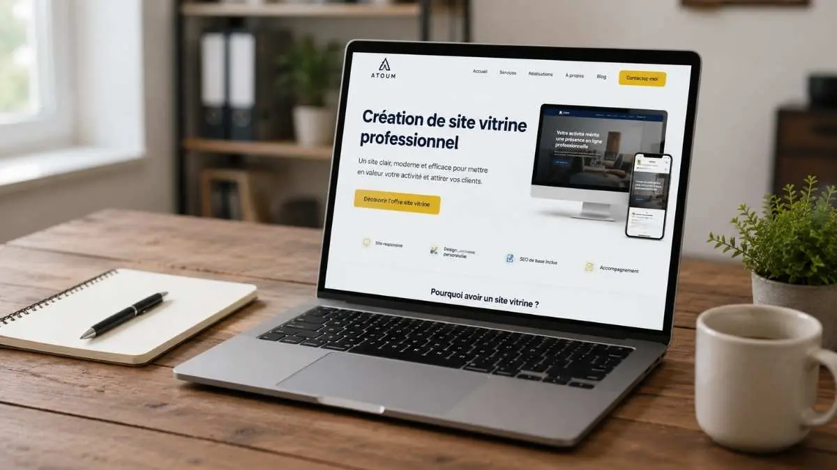 Ordinateur portable affichant un exemple de site vitrine professionnel